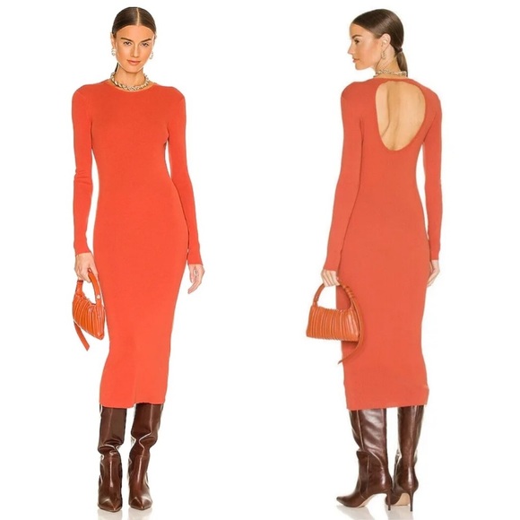 A.L.C. Dresses & Skirts - NWT A.L.C Conley Cut-Out Long Sleeve Midi Dress Small Mecca Orange Bodycon Knit